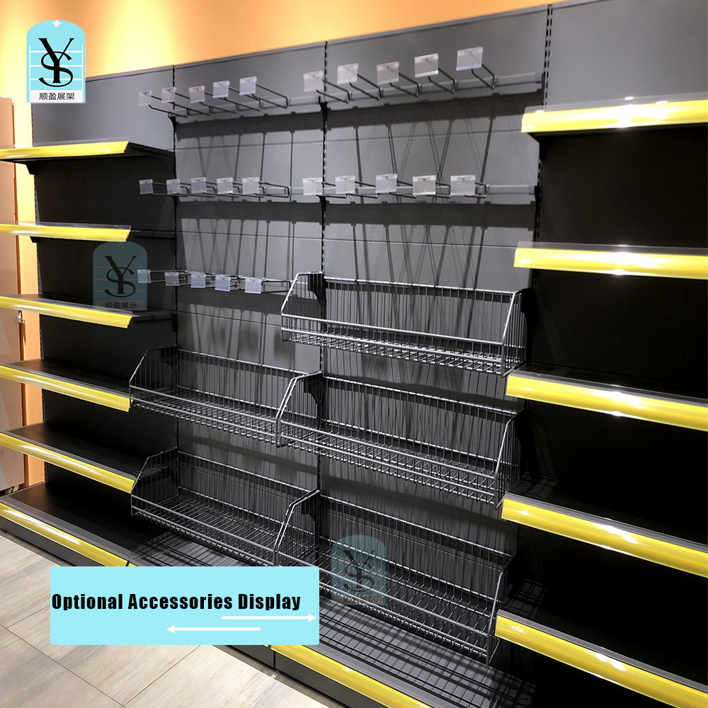 Custom Modern The Whole Shop Decoration Supermarket Snacks Fixtures Shelf Wood Display Racks Shelves