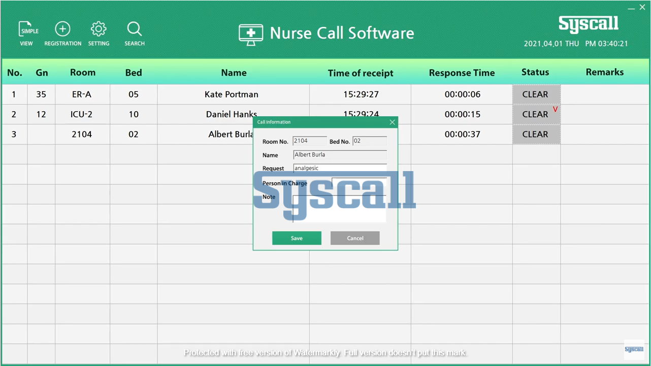 Syscall  Wireless nurse call software, made in Korea