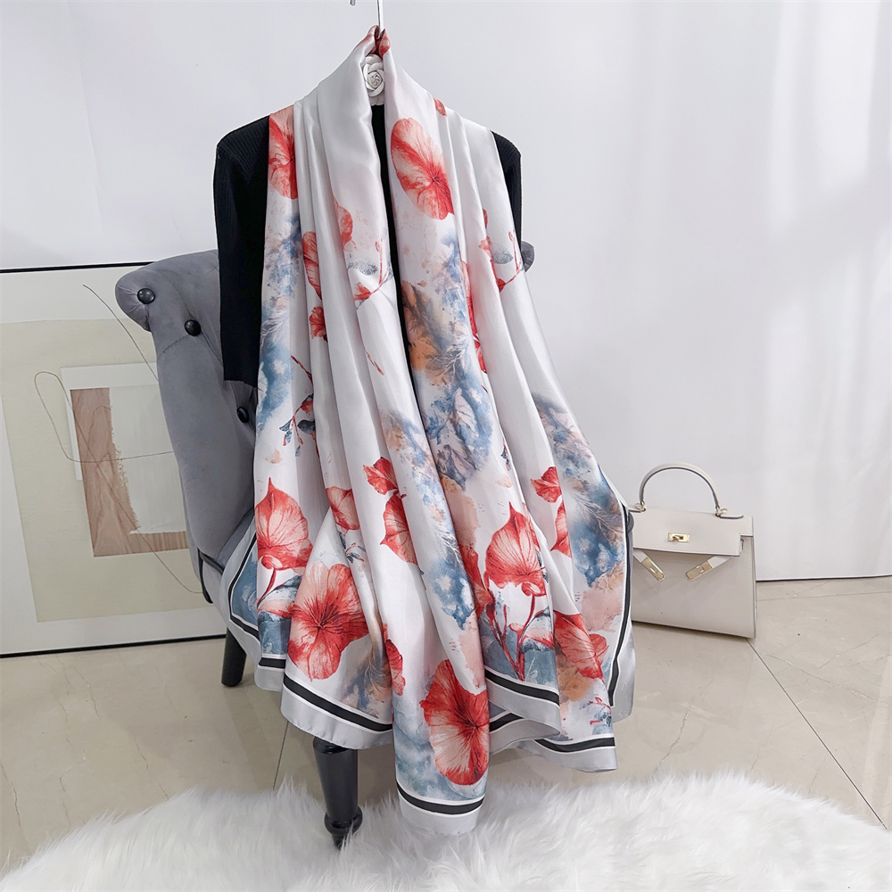 Wholesale 2024 Woman Silk Scarf Custom Design Printed Headscarf Satin Shawls Foulard Hijab Scarves for Women