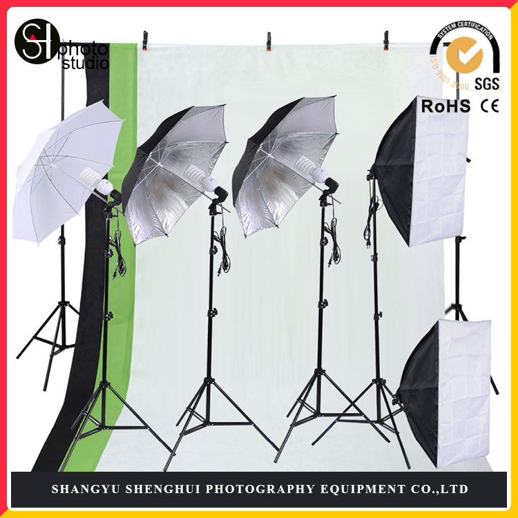 Photo Studio Continuous Softbox Umbrella Lighting Kit Backdrop Light Stand Set