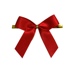 Decoration Party wine bottle neck red satin ribbon and bows with gold elastic band