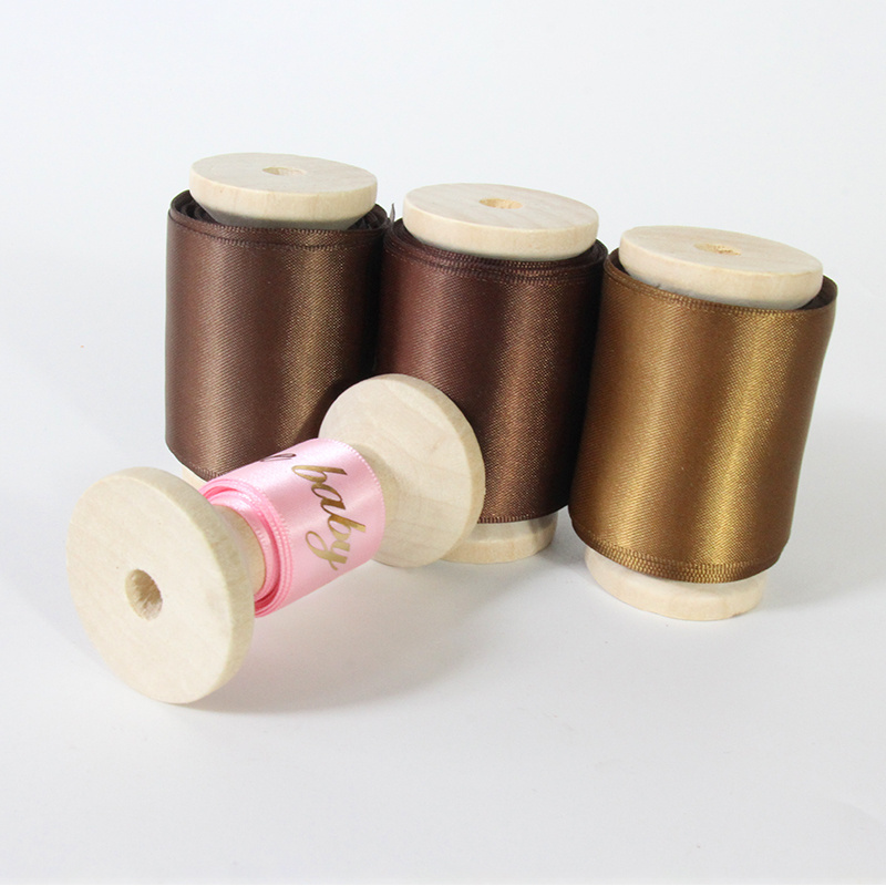 Custom Satin Ribbon for Wedding Invitations with Wooden Spool Satin Ribbons