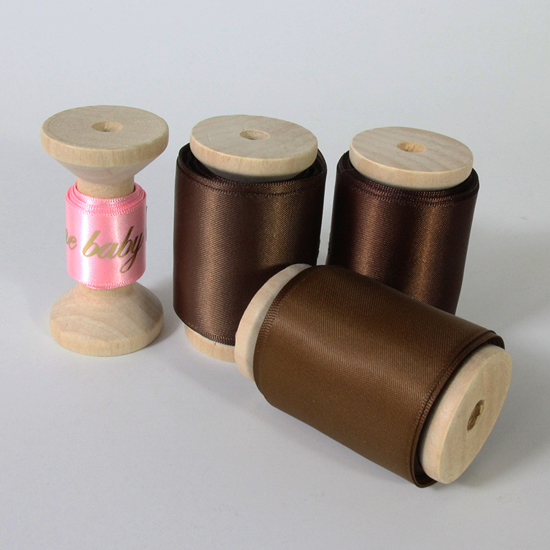 Custom Satin Ribbon for Wedding Invitations with Wooden Spool Satin Ribbons