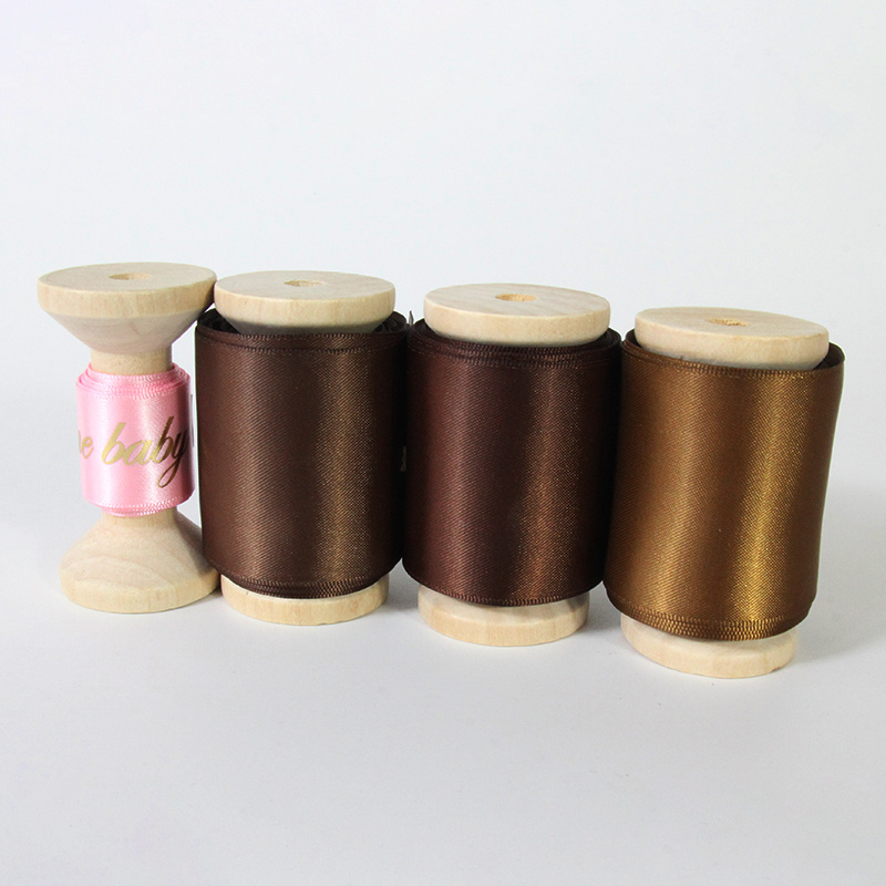 Custom Satin Ribbon for Wedding Invitations with Wooden Spool Satin Ribbons