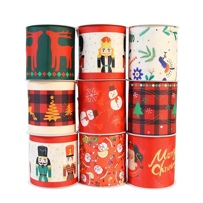 New 75mm 3inch Wide Christmas Element Printed Polyester Satin Ribbons Nutcracker Grosgrain Ribbons for 7