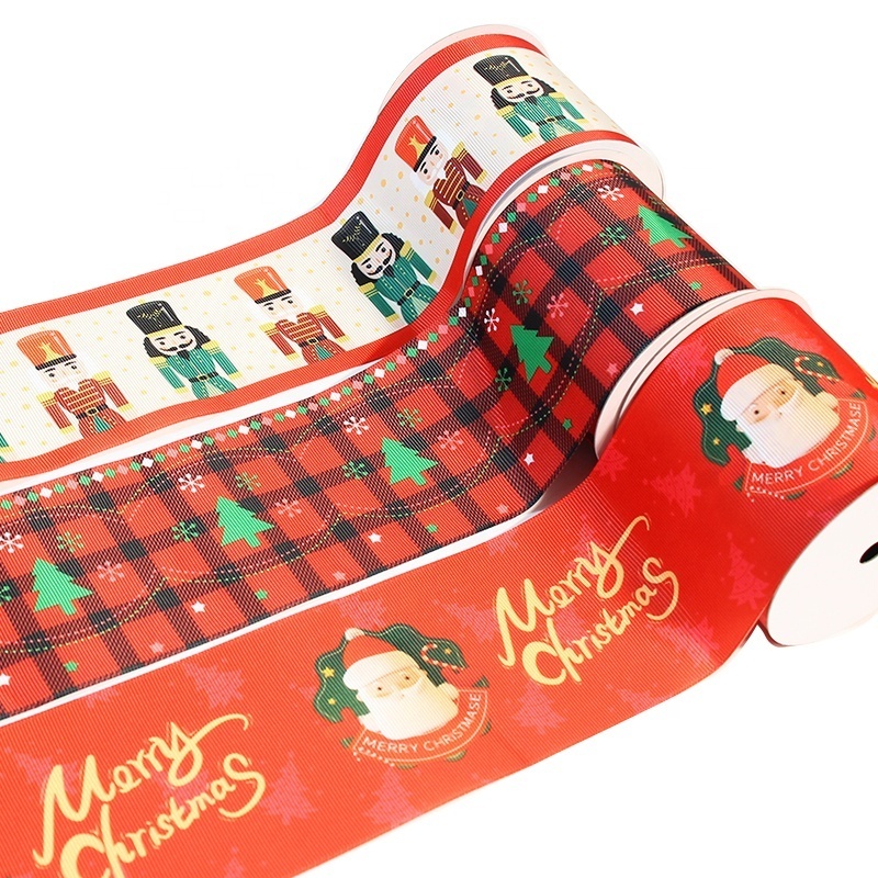 New 75mm 3inch Wide Christmas Element Printed Polyester Satin Ribbons Nutcracker Grosgrain Ribbons for 7