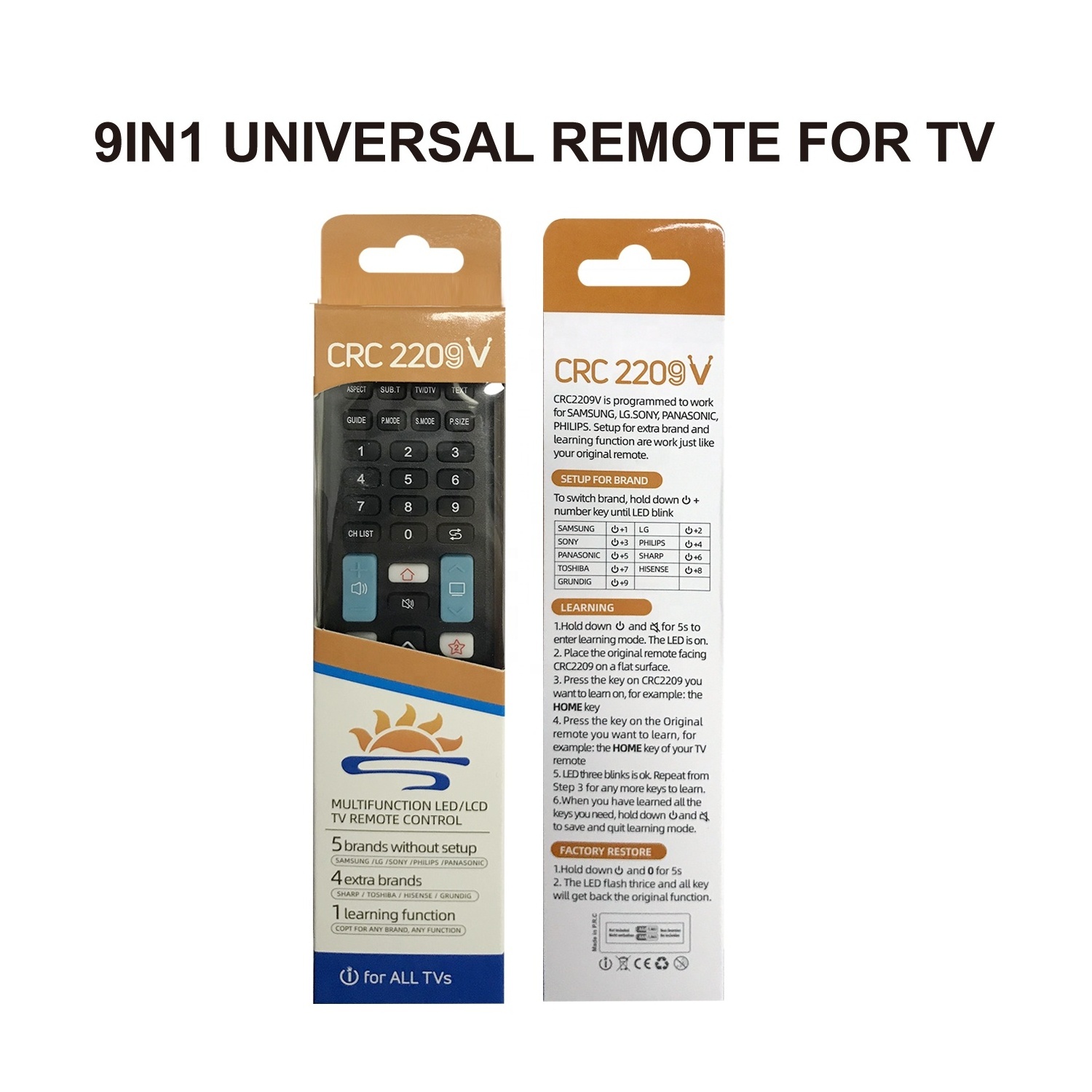 SYSTO CRC2209V Universal TV Remote control for 9 Brand with Learning Function