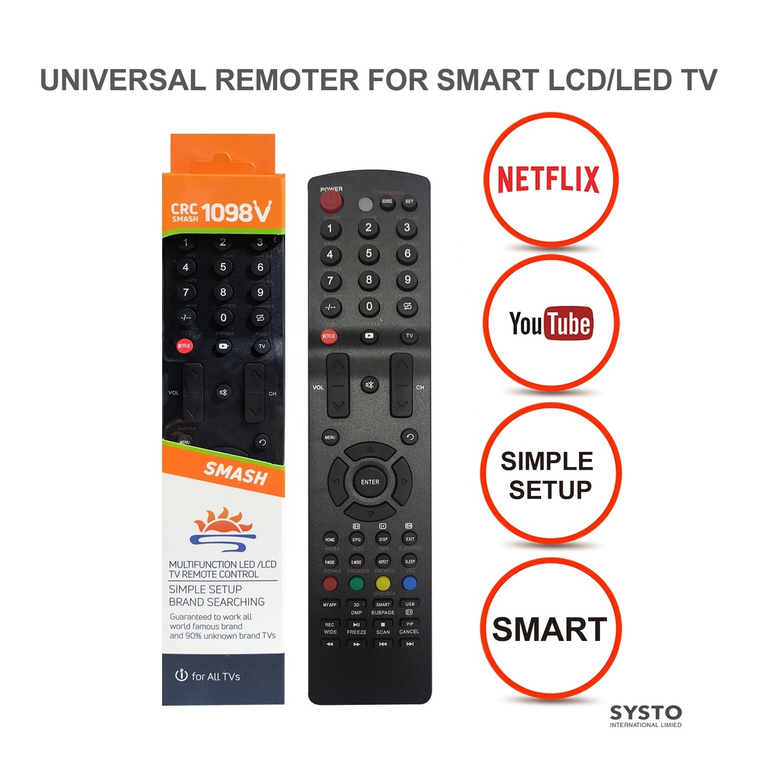 SYSTO TV Universal Remote Control for Samsung Sanyo Sony Hisense Insignia Sharp Panasoni Philip Toshiba Hitachi LG TVs