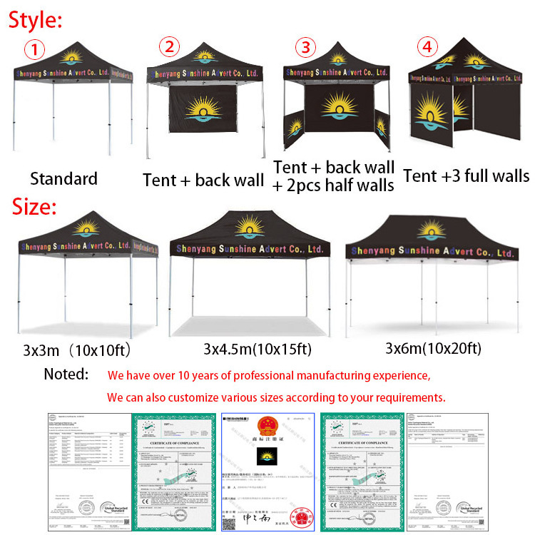 Sunshine Custom 10x10 tents Replacement TOP cover 100% waterproof Pop Up tent Roof canopy fabric