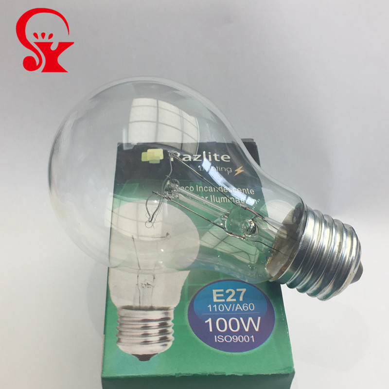 110V Iron base incandescent light bulbs 220V 60W E27 Glass Clear bulb General Lighting Service