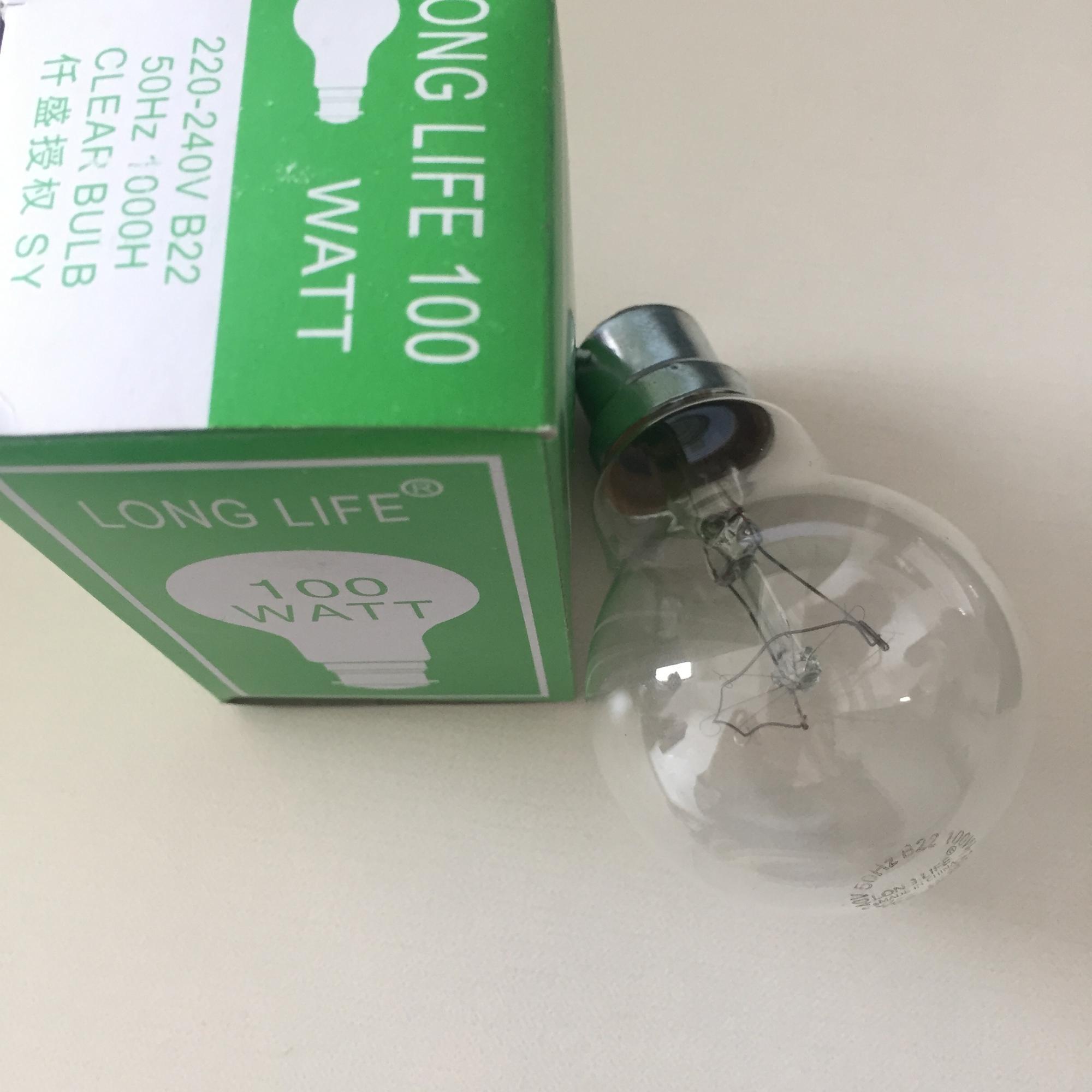 Chinese incandescent light bulb Long Life Bulbs 220V B22 E27 Clear/frosted bulb 60W 100W 200 WATT