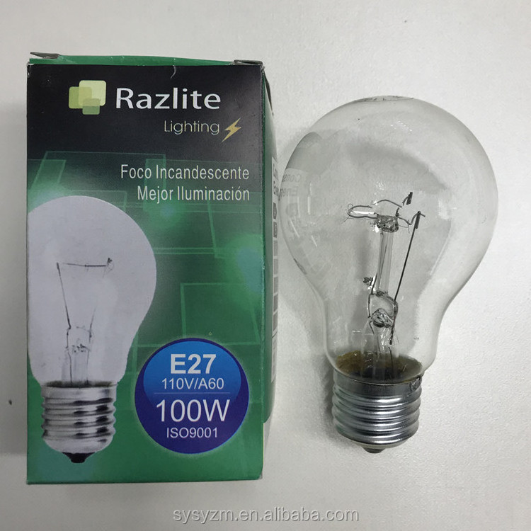 Factory price incandescent bulb e27 100 watt Glass shell bulb