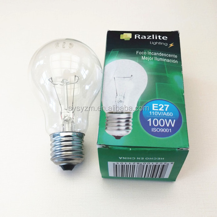 Pin type clear bulb 55mm 60W 75W 100W incandescent bulb