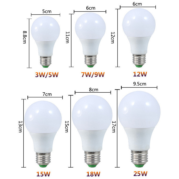 Led bulb E27 5W 7W 9W 12W 15W 18W 20W 220V Soft White A19 LED light PBT PC 2 years warranty