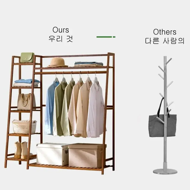 130x40x140cm Bamboo Wardrobe Clothes Rack Heavy Duty Garment Racks for Hanging Clothes, Freestanding Clothing Rack Closet