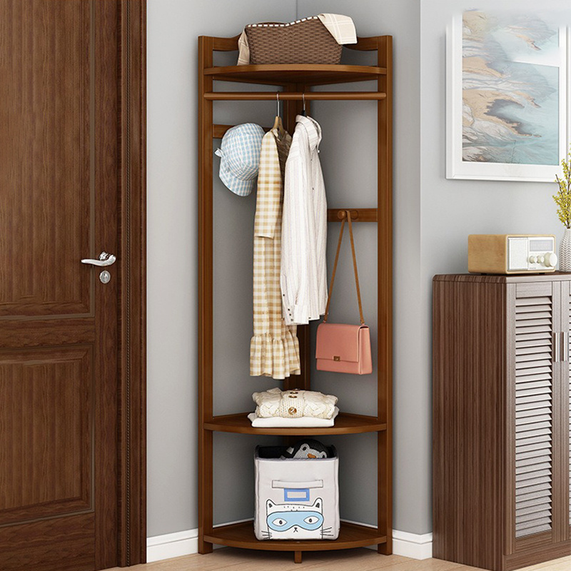 Wholesale Clothes Stands Bamboo Corner Clothes Rack Entryway Hall Organizer Coat Shirt Hanging Organizer