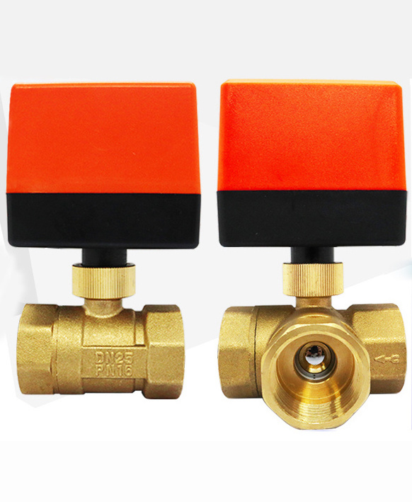 TKFM  AC220v BSP NPT thread dn 25 3 three way mini motor motorized electric brass ball valve