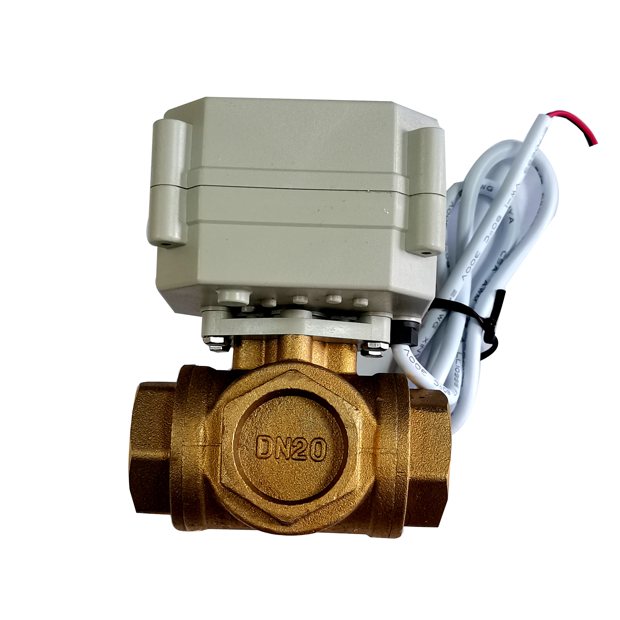 Normal close 3 way electric motorized T shape DN25 BSP thread 220VAC brass ball valve