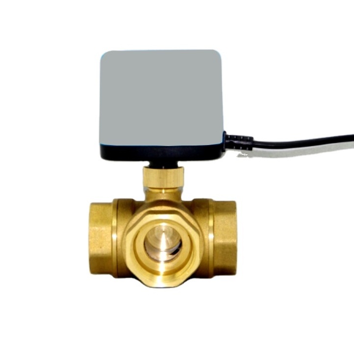 Normal close 3 way electric motorized T shape DN25 BSP thread 220VAC brass ball valve