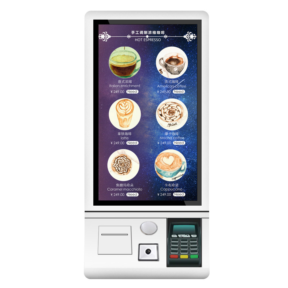 32 inch self service touch screen order fast food payment kiosk with pos systems machines and QR code scanner vending machine