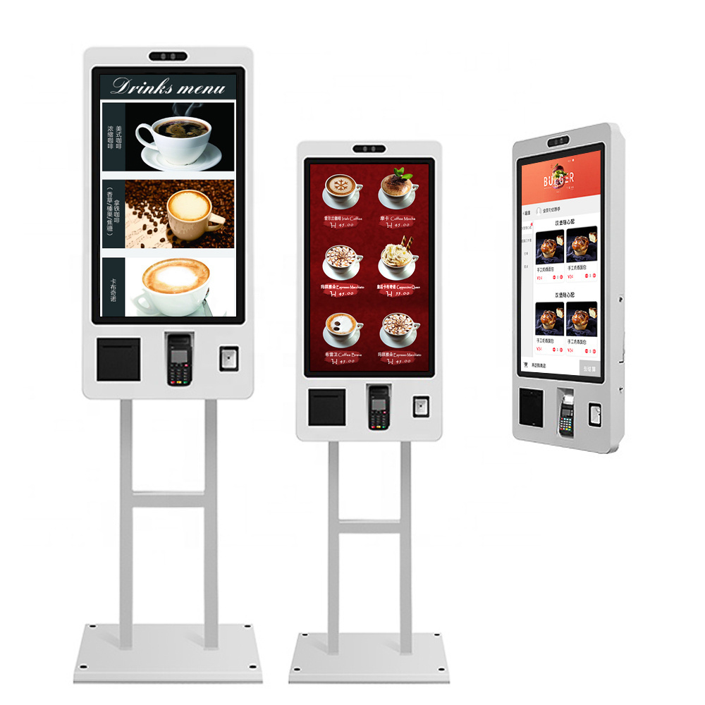 32 inch self service touch screen order fast food payment kiosk with pos systems machines and QR code scanner vending machine