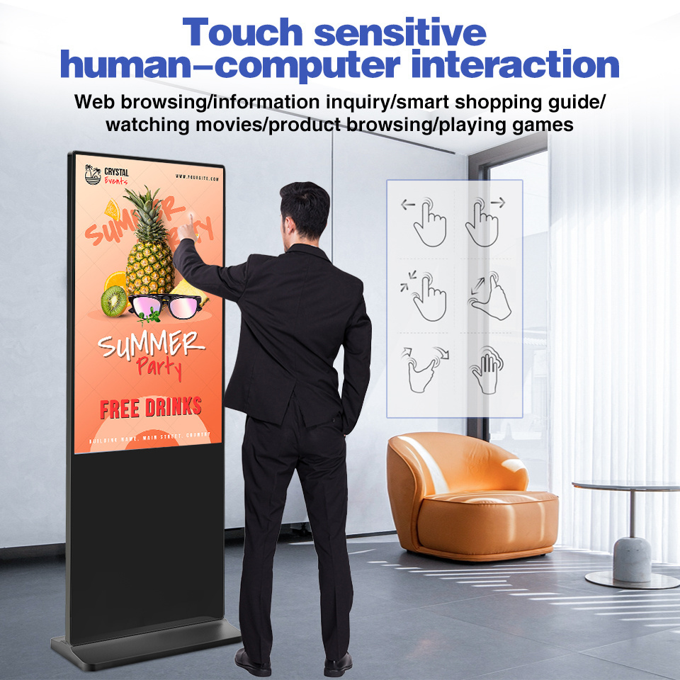 Floor Standing Vertical Totem LCD Multi-Touch Screen Kiosk Interactive Digital Signage Advertising Board Display for Advertising