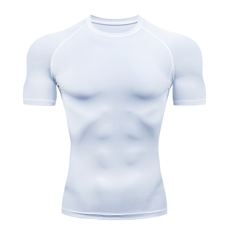 Men Gym Wear Short Sleeve Quick Dry Athletic Workout Shirt 92% Polyester 8% Spandex Breathable Compression Shirts