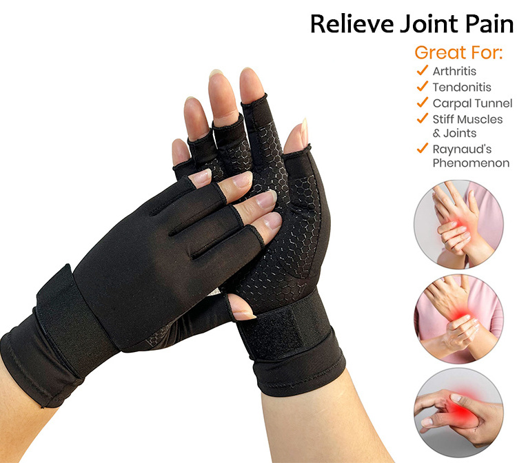 High Quality Hand Support Gloves Arthritis Tendonitis Carpal Tunnel Pain Relief Copper Half Finger Compression Gloves