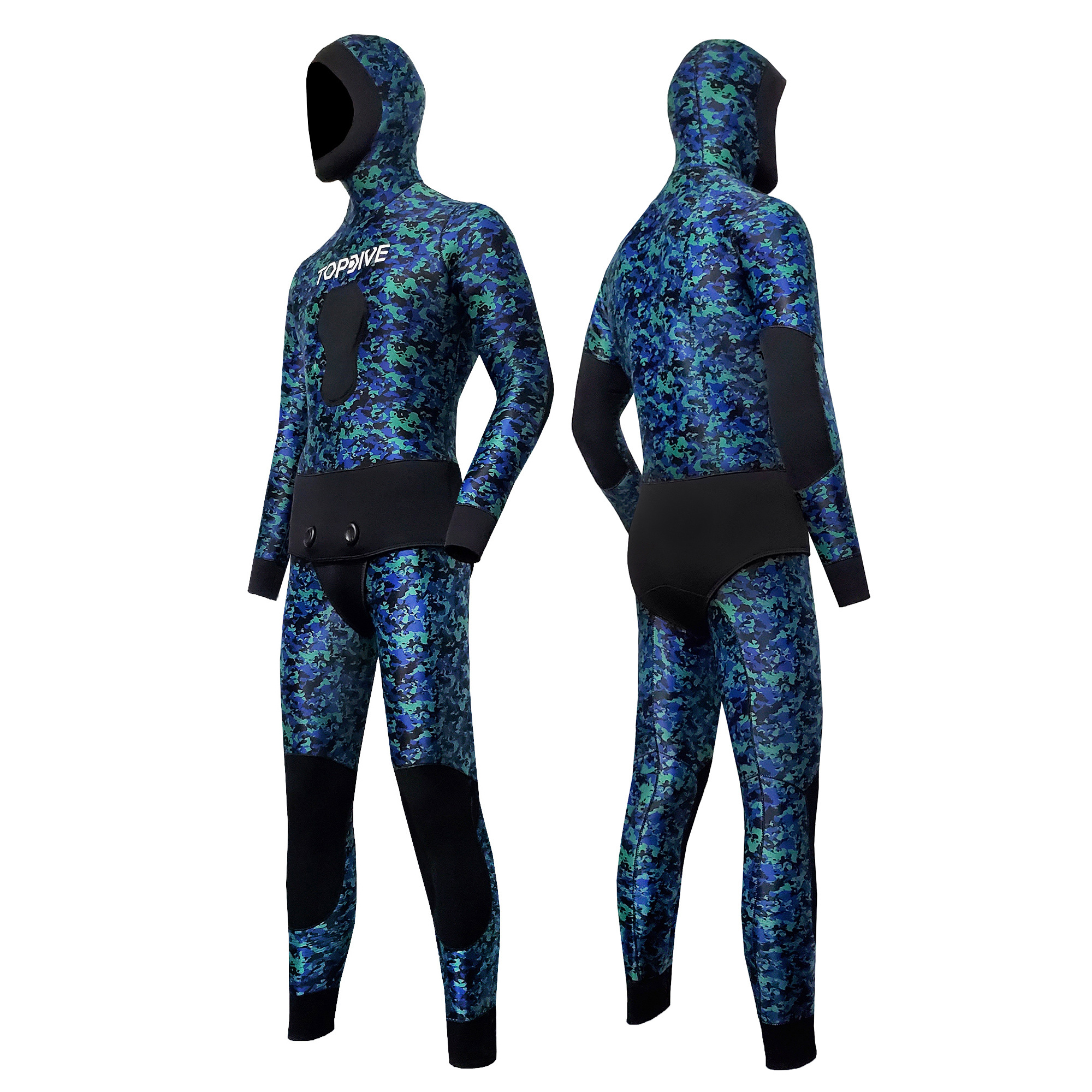 OEM High Quality Men 2 Piece Open Cell Camouflage Pattern Color Neoprene Suit 3MM 5MM 7MM Free Diving Spearfishing Wetsuit