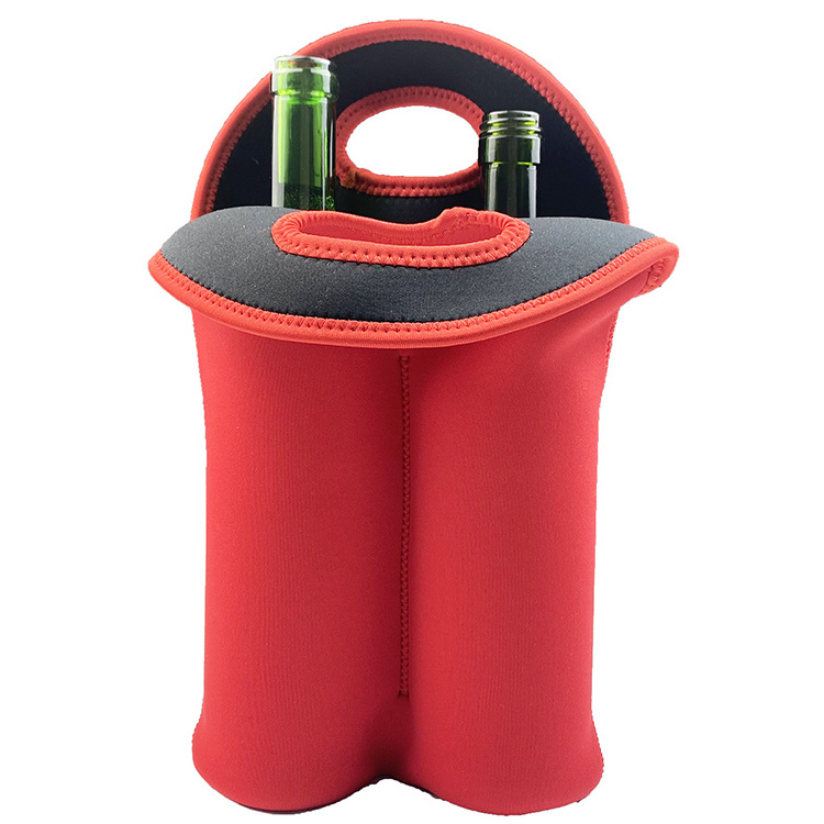 Custom Double Pack Neoprene Wine Bottle Cooler Waterproof Insulated Thermal 2 Wine Bottle Tote Bag