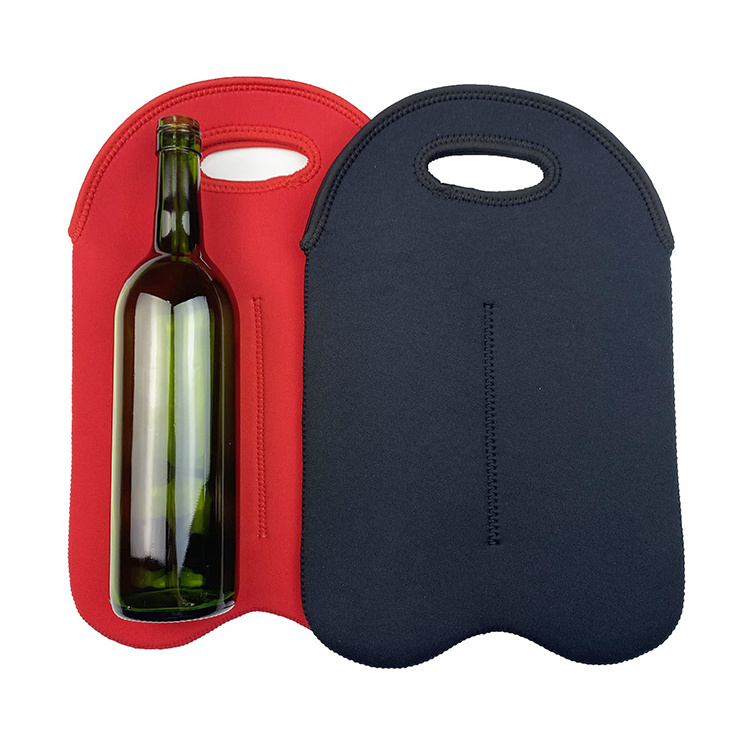 Custom Double Pack Neoprene Wine Bottle Cooler Waterproof Insulated Thermal 2 Wine Bottle Tote Bag