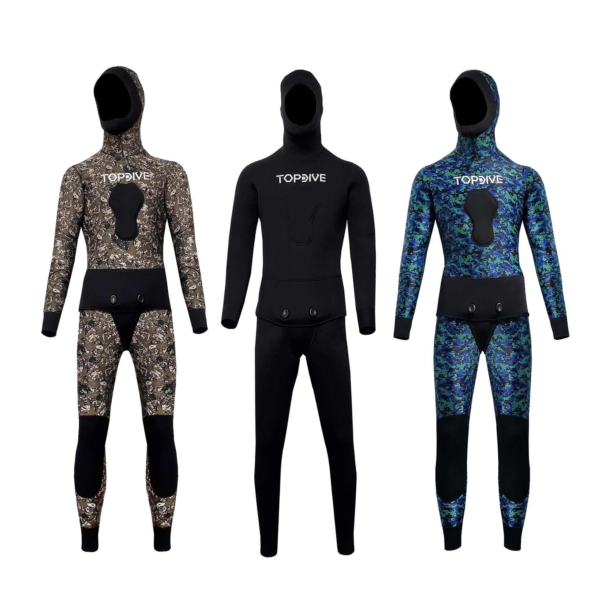 OEM High Quality Men 2 Piece Open Cell Camouflage Pattern Color Neoprene Suit 3MM 5MM 7MM Free Diving Spearfishing Wetsuit