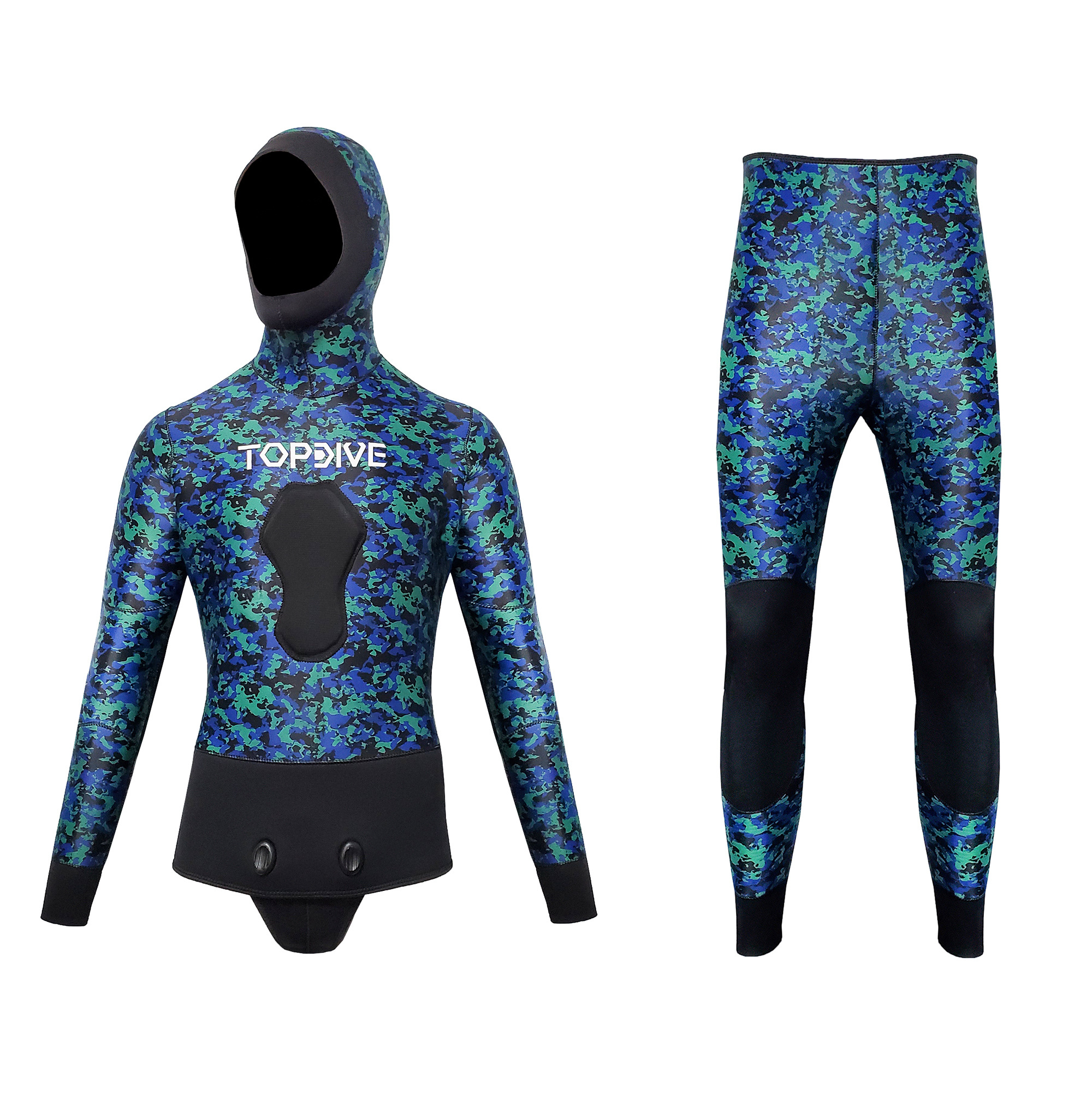 OEM High Quality Men 2 Piece Open Cell Camouflage Pattern Color Neoprene Suit 3MM 5MM 7MM Free Diving Spearfishing Wetsuit