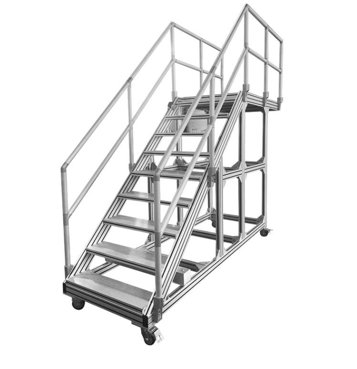 Multi-functional metal aluminum rolling mobile ladder safety step ladder with handrail