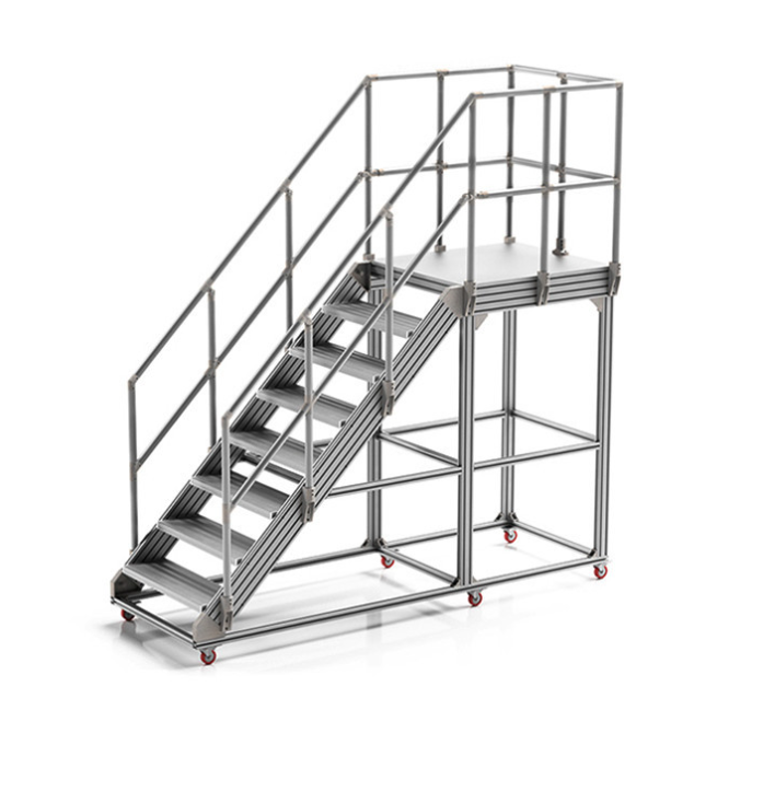 Multi-functional metal aluminum rolling mobile ladder safety step ladder with handrail