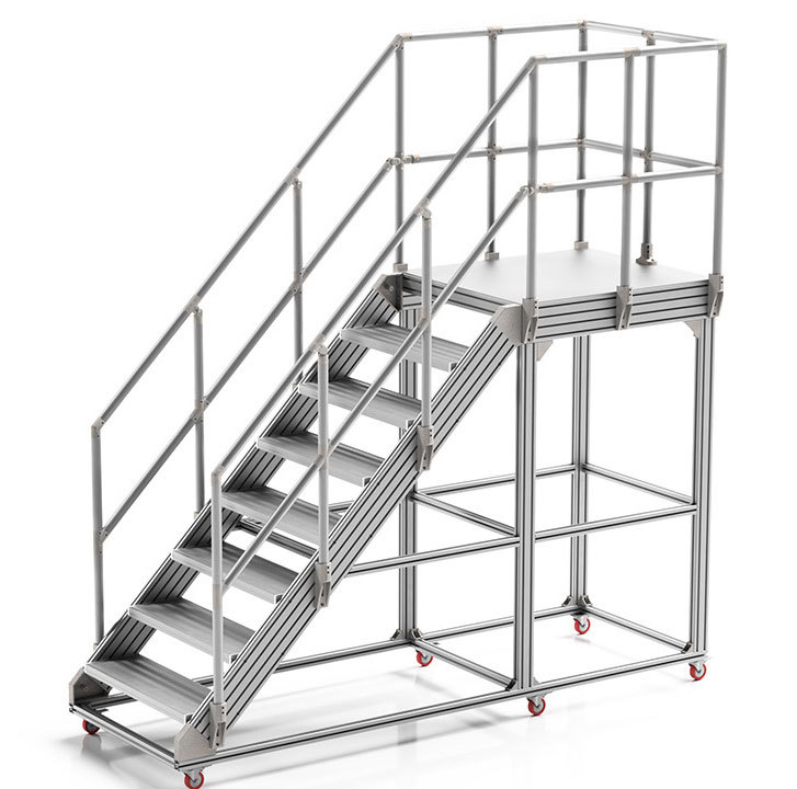 Multi-functional metal aluminum rolling mobile ladder safety step ladder with handrail