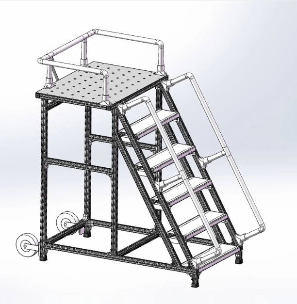 Toshine Muti-purpose Safety mobile walkway Aluminum work platform step ladder with wheels