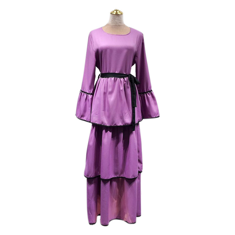 Solid Color Layered Dresses Woman Dress Muslim Middle Eastern Turkish Long Skirt Dresses Abaya Clothes Ladies Long Sleeve Adults