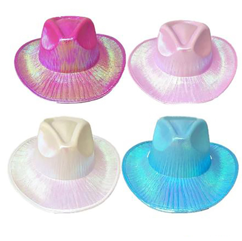 Halloween Carnival Party Pink Fluorescent Colorful Composite Laser Western Style Illusion Cowboy Hat