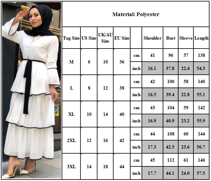 Solid Color Layered Dresses Woman Dress Muslim Middle Eastern Turkish Long Skirt Dresses Abaya Clothes Ladies Long Sleeve Adults