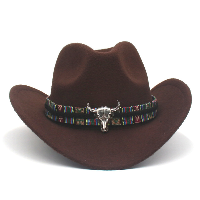 special sell brown standard crazy hat with hard top and adult size cowboy aztec style hat