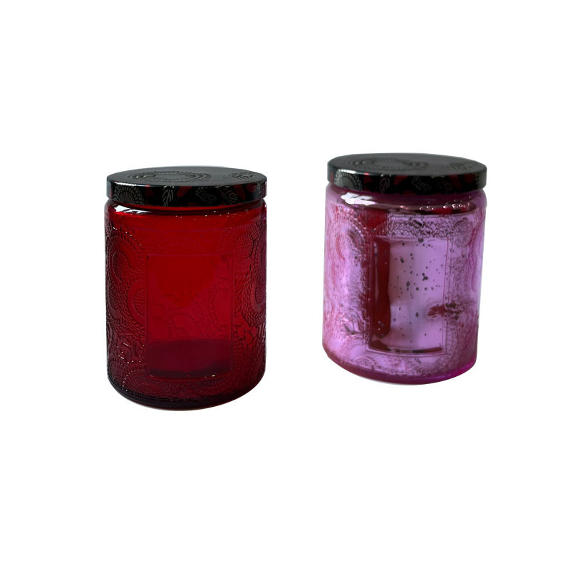 Small embossed glass candle jars for candle making with metal lids glass candle holder