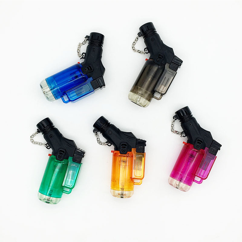 2023 Factory gun shaped cigarette lighters smoking Colorful Plastic Torch Lighter Straight Flame Refill gas jet torch lighter