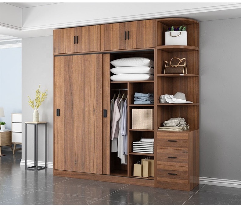 Sliding door wardrobe household bedroom simple cabinet simple modern storage cupboard Nordic rental room with large wardrobe