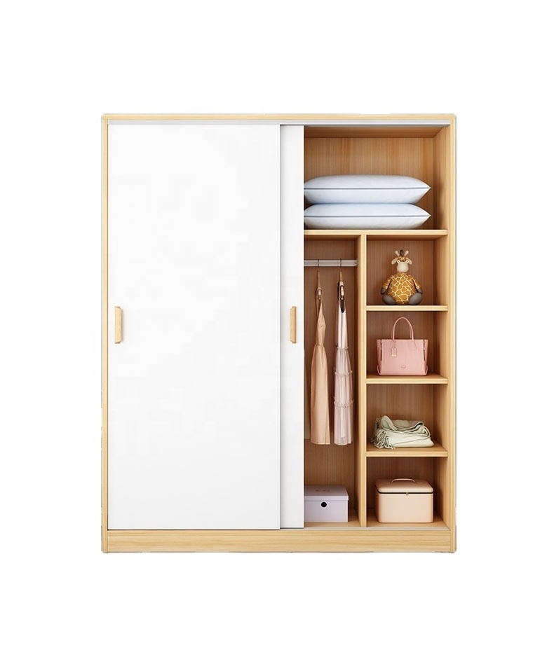 Sliding door wardrobe modern simple solid wood rental home bedroom simple cabinet hanging wardrobe