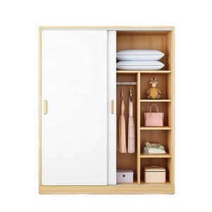 Sliding door wardrobe modern simple solid wood rental home bedroom simple cabinet hanging wardrobe