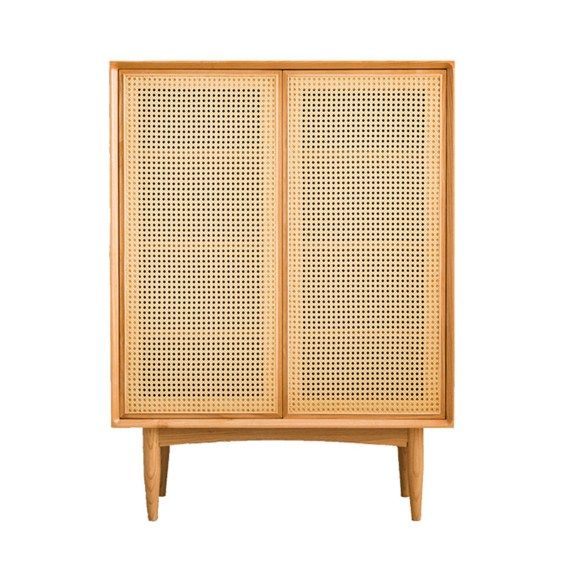 Modern solid wood shoe cabinet household living room door cabinet apartment simple large capacity rattan woven shoe rack lockers