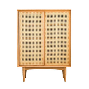 Modern solid wood shoe cabinet household living room door cabinet apartment simple large capacity rattan woven shoe rack lockers