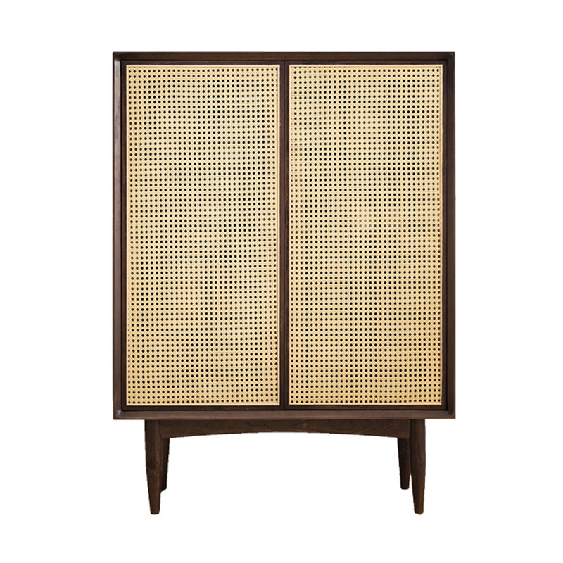 Modern solid wood shoe cabinet household living room door cabinet apartment simple large capacity rattan woven shoe rack lockers