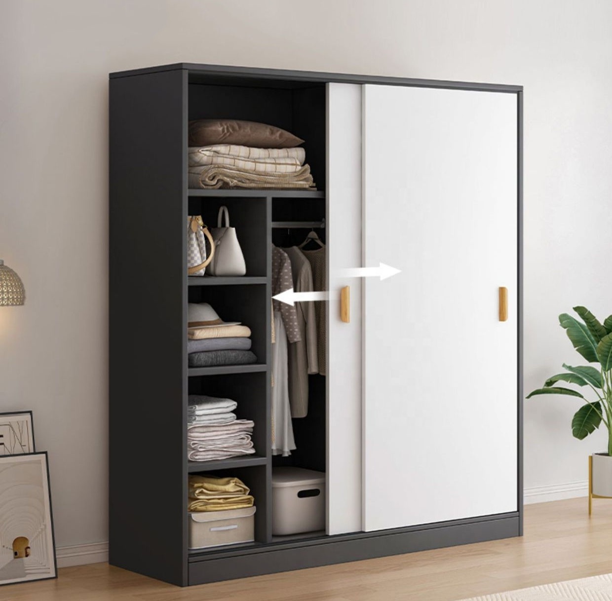 VIC Sliding door closet small household bedroom clothes storage cabinet for rent room wardrobe